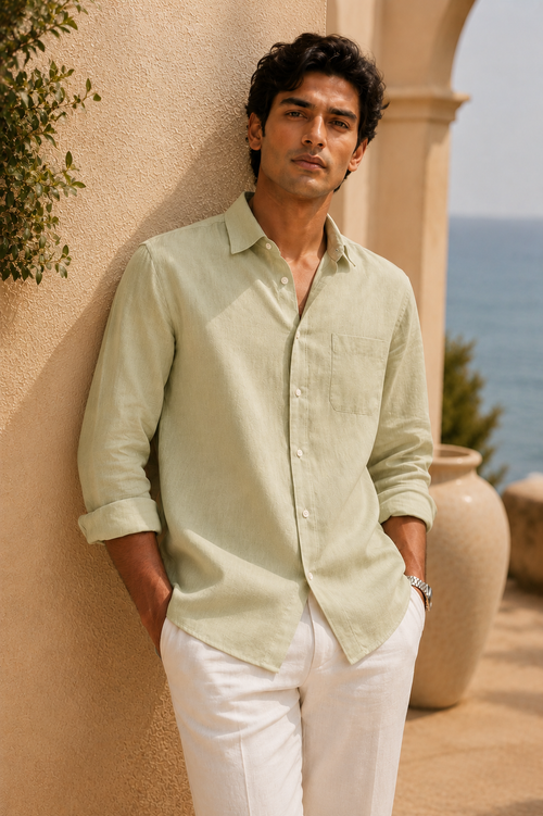 100% Pure Linen Shirt x Dusty Pistachio