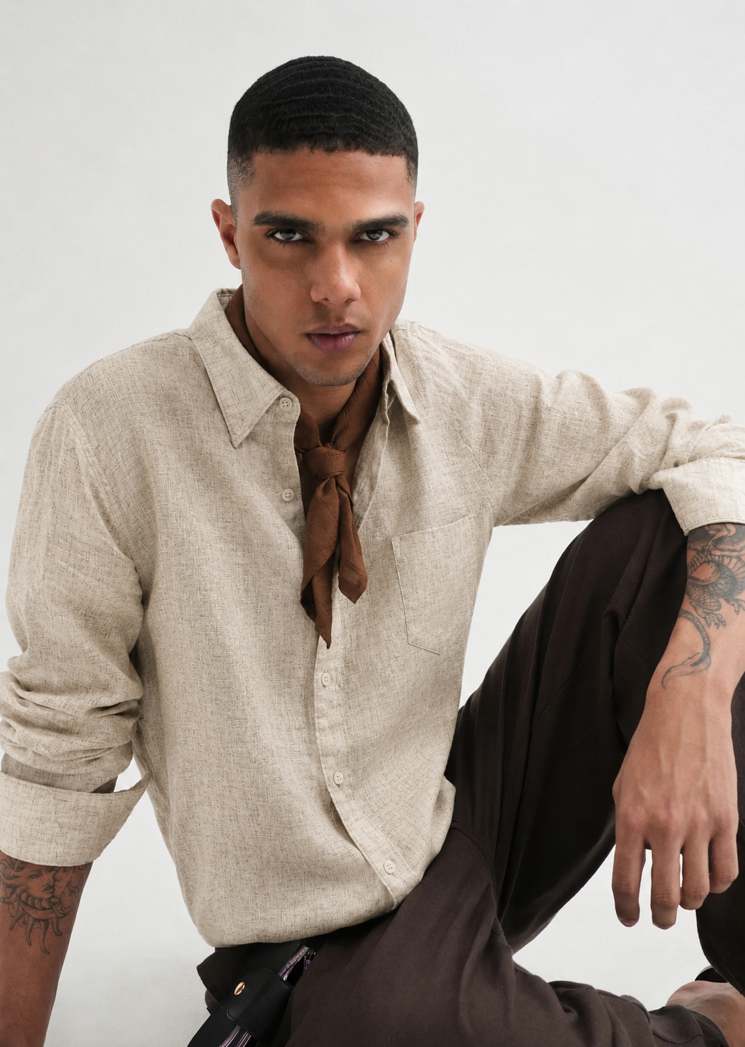 100% PURE LINEN LIGHT BEIGE SHIRT