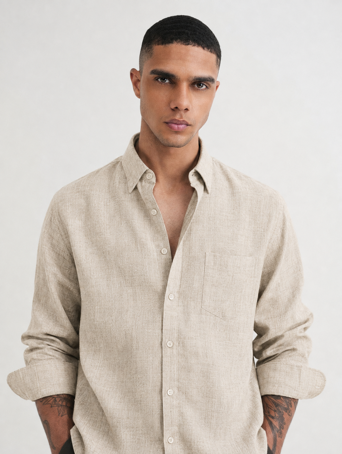 100% PURE LINEN LIGHT BEIGE SHIRT