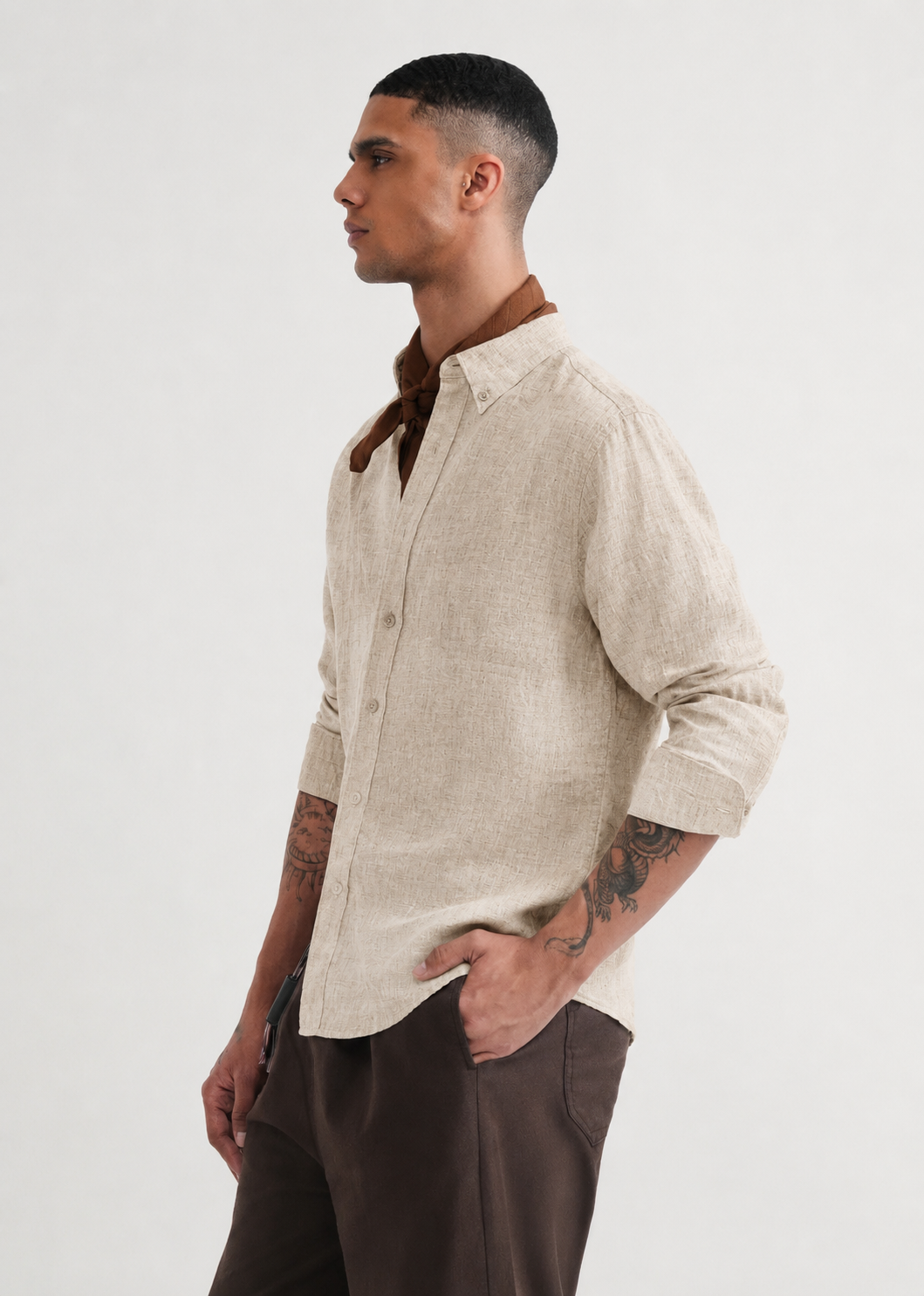 100% PURE LINEN LIGHT BEIGE SHIRT