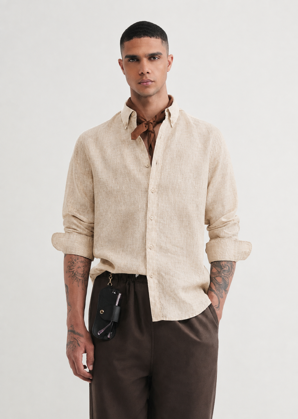 100% PURE LINEN LIGHT BEIGE SHIRT
