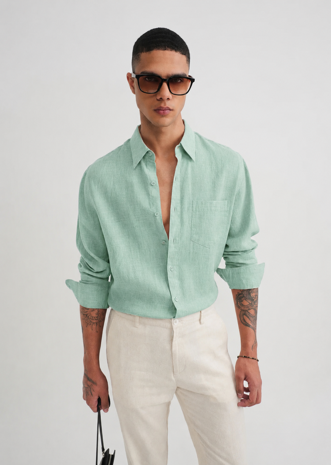 100% PURE LINEN GREEN SHIRT