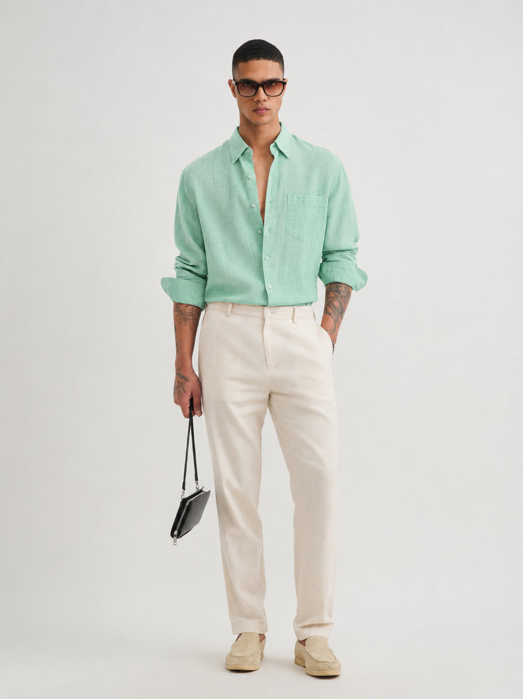 100% PURE LINEN GREEN SHIRT