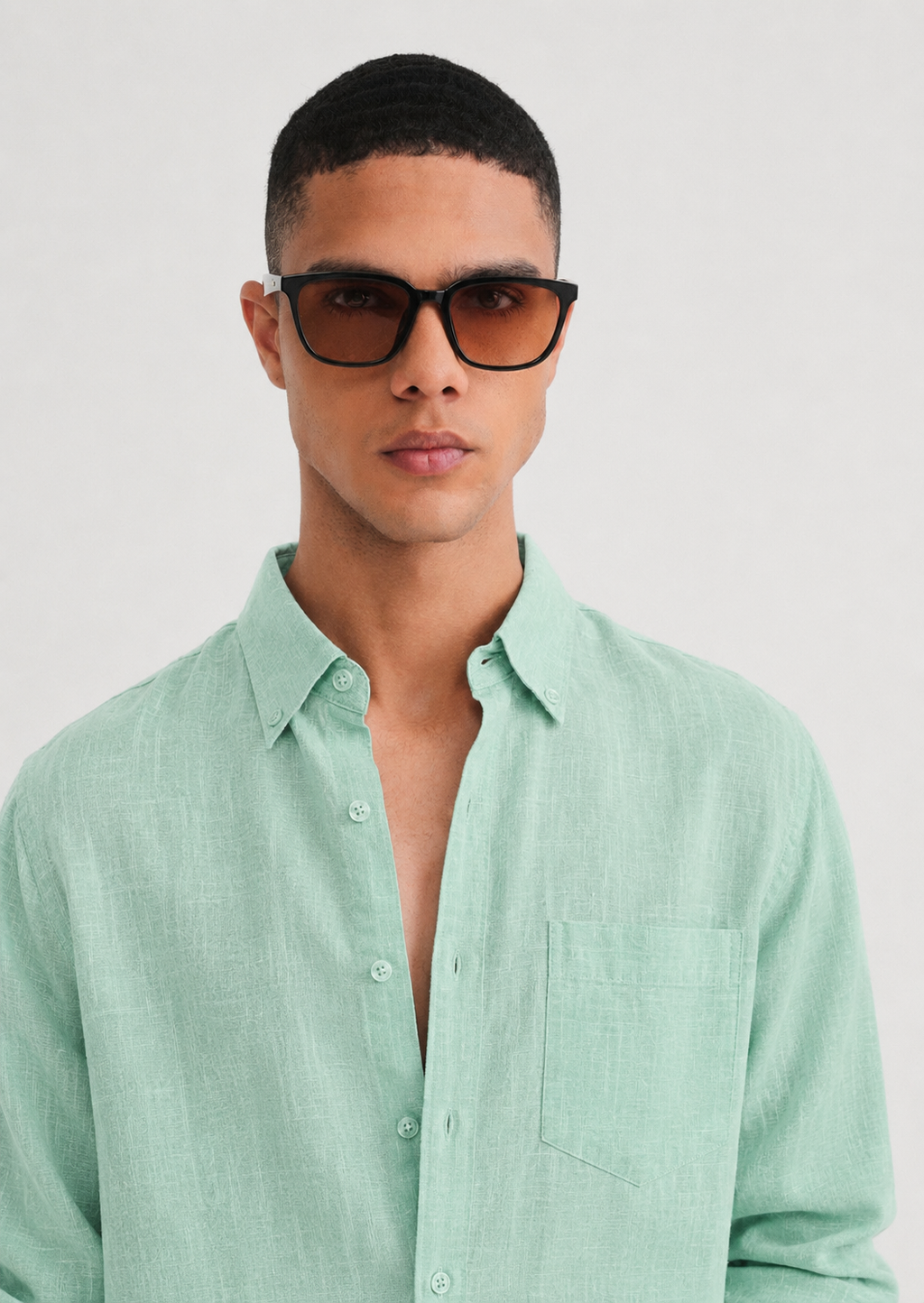 100% PURE LINEN GREEN SHIRT