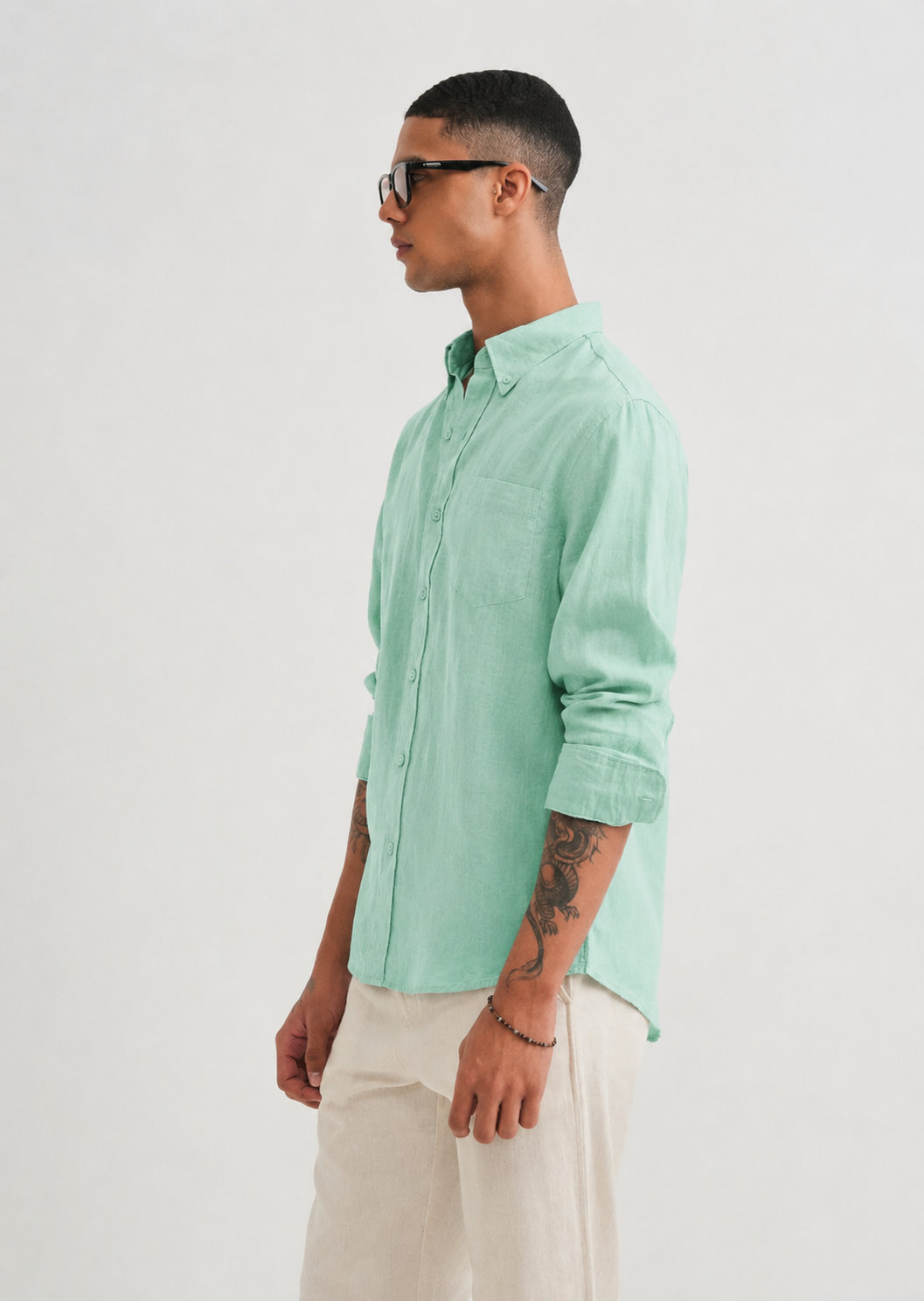 100% PURE LINEN GREEN SHIRT